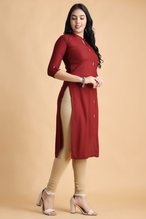 Maroon Solid A-Line Women Cotton Kurta