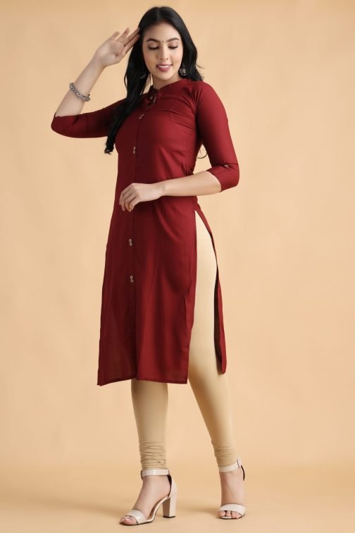 Maroon Solid A-Line Women Cotton Kurta