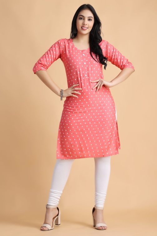 Pink Polka Print Women Cotton Kurta