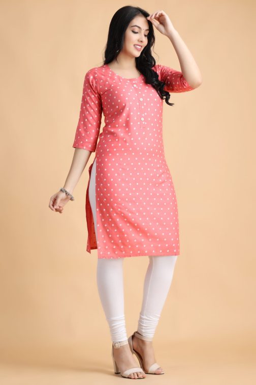 Pink Polka Print Women Cotton Kurta