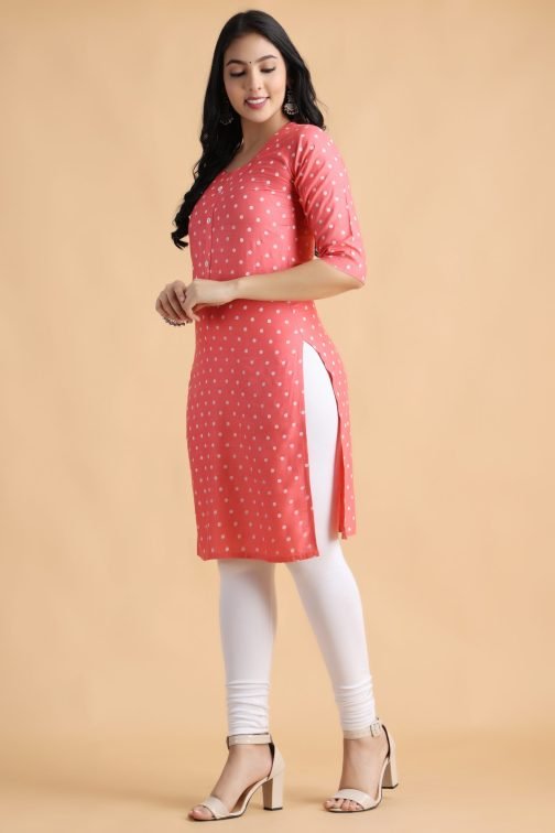 Pink Polka Print Women Cotton Kurta