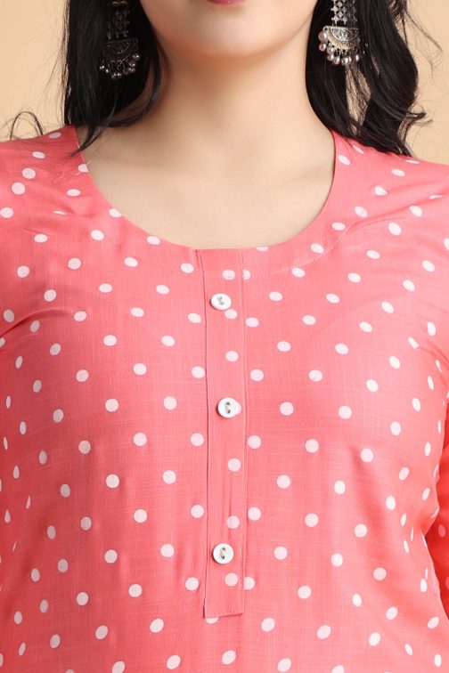 Pink Polka Print Women Cotton Kurta