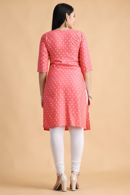 Pink Polka Print Women Cotton Kurta