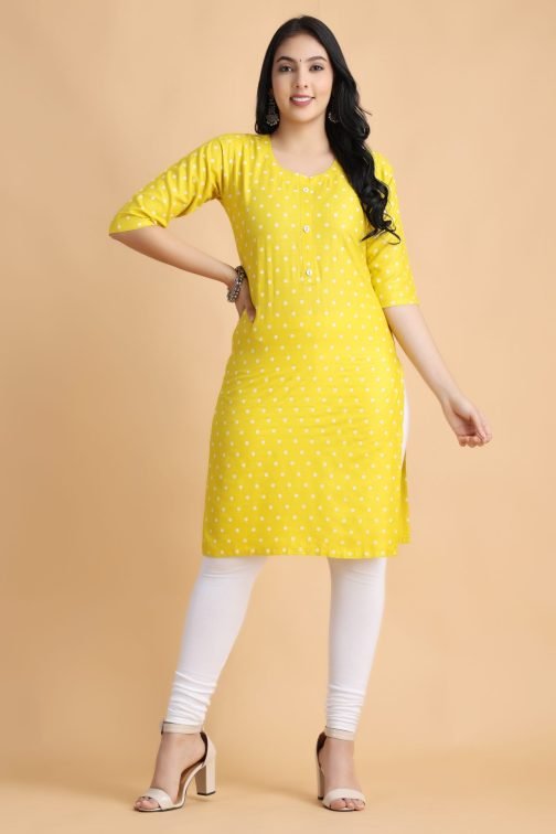 Yellow Polka Print Women Cotton Kurta