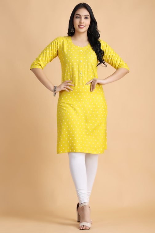 Yellow Polka Print Women Cotton Kurta