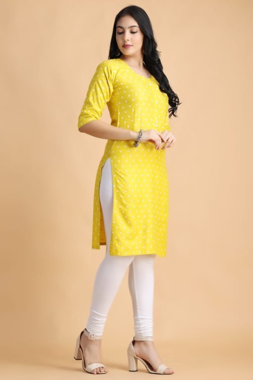 Yellow Polka Print Women Cotton Kurta