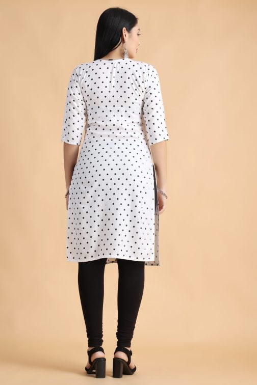 White Polka Print Women Cotton Kurta