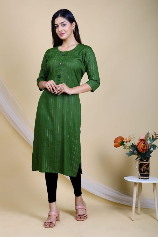 Green Striped A-Line women cotton kurta